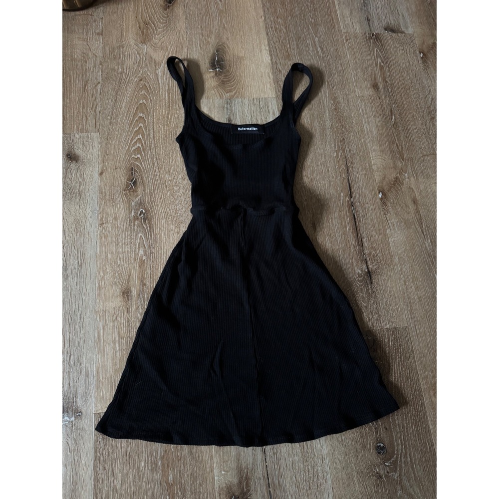 Reformation Black Ribbed Knit Scoop Neck Midi Dress Size S